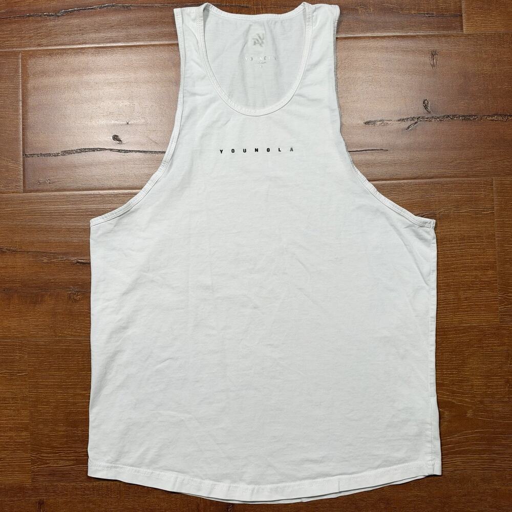 YoungLA Muscle Tank Top Mens M White Athletic Performance Gym Running Workout
